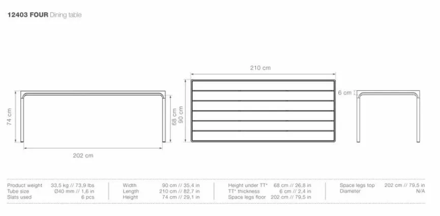 Hot Gartentisch Four 210 x 90 cm Gartentische