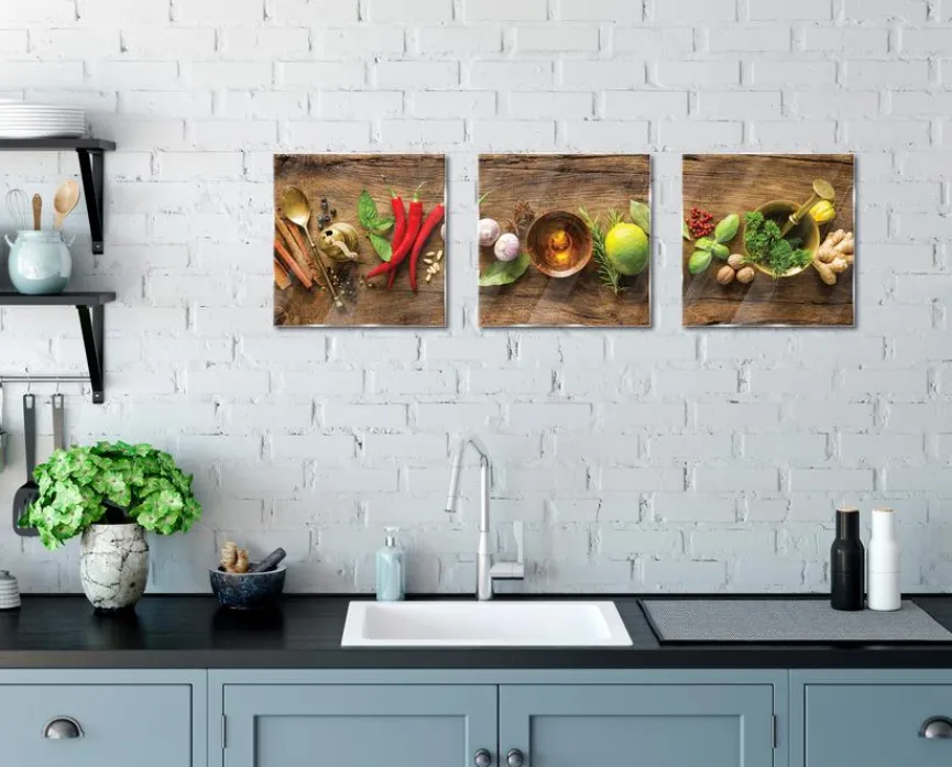 EUROART Glasbild 30 x 90 cm Herbs and Spices