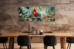 EUROART Bilder Ohne Rahmen|Glasbild 50 x 125 cm Jungle Parrot III