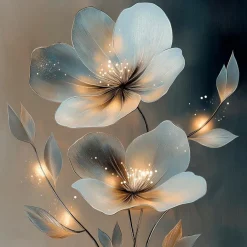 EUROART Glasbild 50 x 50 cm White Flowers On Gray III