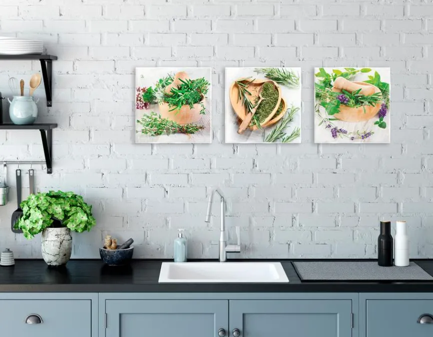 New Glasbild 3tlg. Fresh Herbs Bilder Ohne Rahmen|Bilder Nach Themen