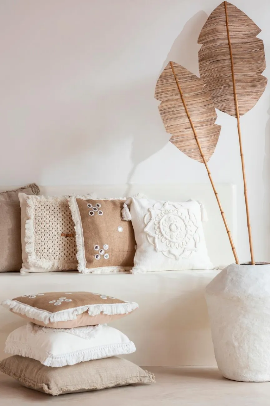 DAHEIM Dekokissen|Dekokissen & -Bezüge|Kissen Blume und Quasten 45 x 45 cm