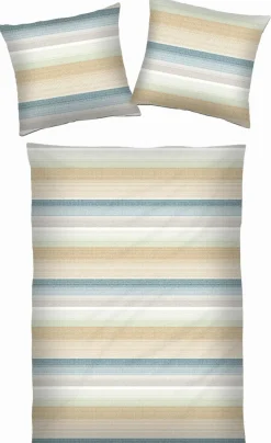 Outlet Satin-Bettwäsche Green Stripe 155 x 220 cm Bettwäsche