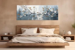 EUROART Bilder Ohne Rahmen|Wandbild 50 x 140 cm White Flowers On Silver VII