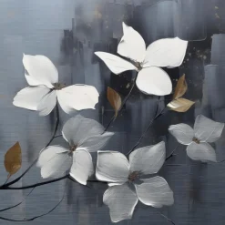 EUROART Bilder Ohne Rahmen|Wandbild 50 x 50 cm White Flowers On Silver VIII